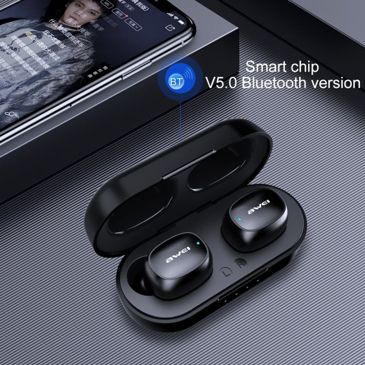 awei T13 TWS Bluetooth V5.0 Ture Wireless Sports Headset with Charging Case(Black)