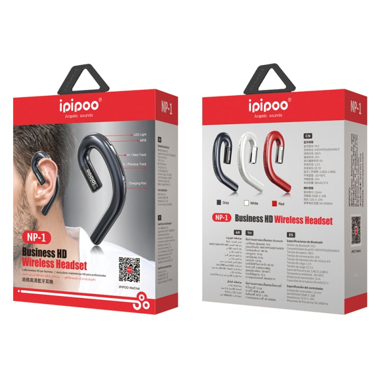 ipipoo NP-1 Bluetooth V4.2 Ear-hook HD Wireless Business Earphone with Mic(White)