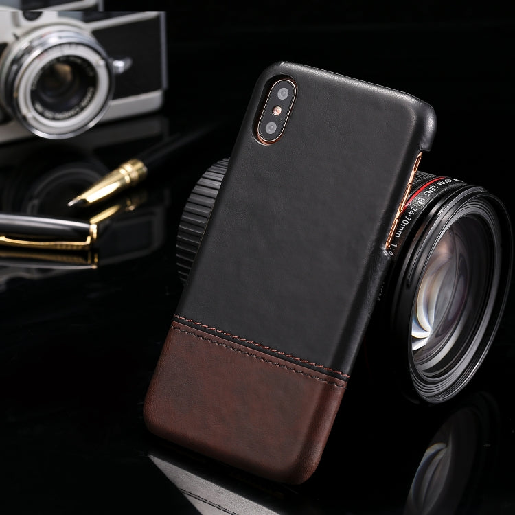 For iPhone X / XS Crazy Horse Texture Color Matching Bicolourable PC + PU Leather Case