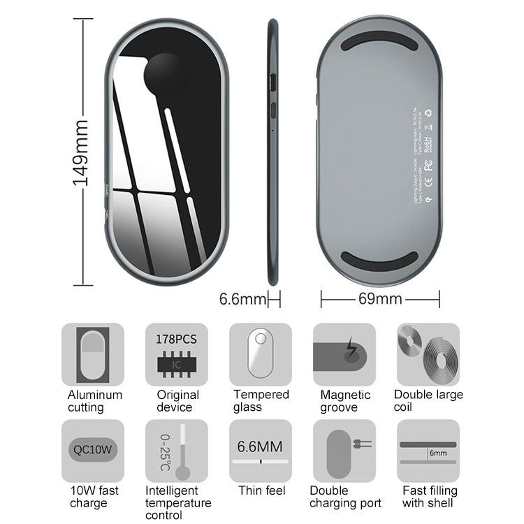 F1 Qi Standard Quick Wireless Charger 7.5W / 10W, For iPhone, Galaxy, Xiaomi, Google, LG, Apple Watch 4 & 3 & 2 & 1 and other QI Standard Smart Phones(Silver)