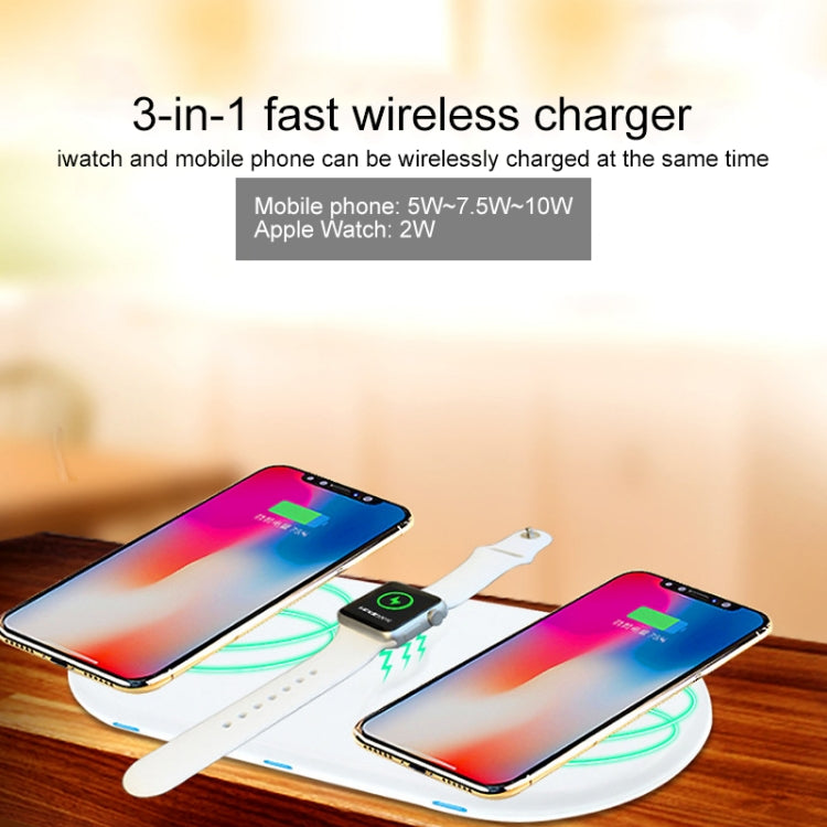 N200 Qi Standard 3 in 1 Wireless Charger 5W / 7.5W / 10W(White)