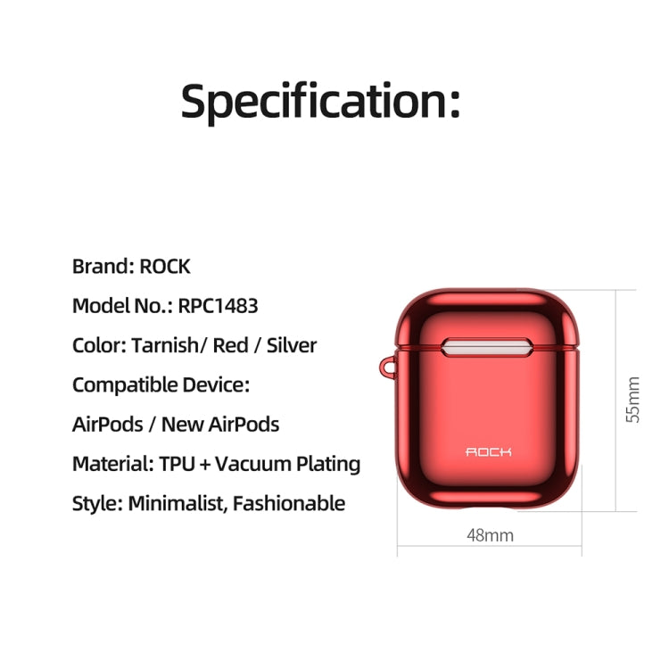 ROCK RPC1483 Universal TPU Dust-proof Anti-fingerprint Electroplating Wireless Bluetooth Earphone Protective Case for Apple AirPods 1 / 2(Silver)