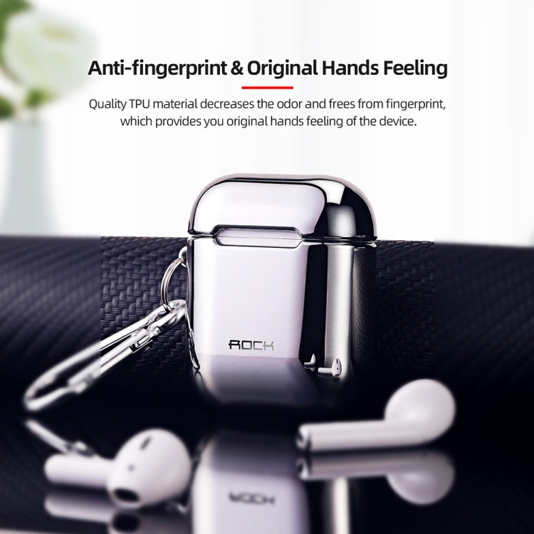 ROCK RPC1483 Universal TPU Dust-proof Anti-fingerprint Electroplating Wireless Bluetooth Earphone Protective Case for Apple AirPods 1 / 2(Silver)