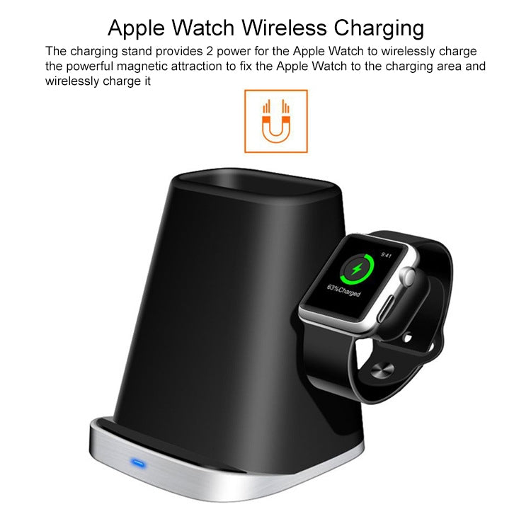 P8X QI Standard 3 in 1 Multifunctional Wireless Charger for iPhone / QI Phone & iWatch & AirPods