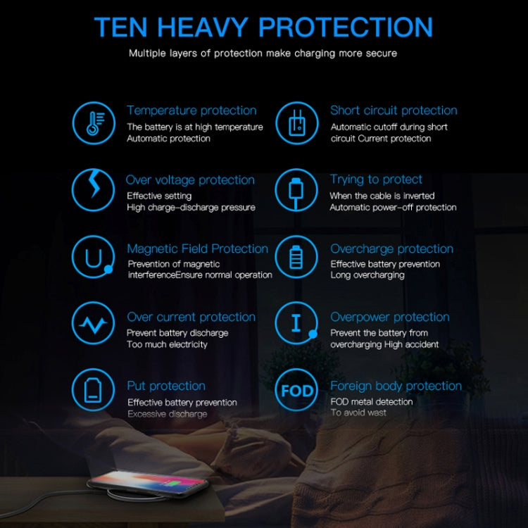 10W Desktop Intelligent Rapid Wireless Charger  Fast Chargering Pad ABS & Aluminum Alloy & Packing Clothï¼ŒFT01-C