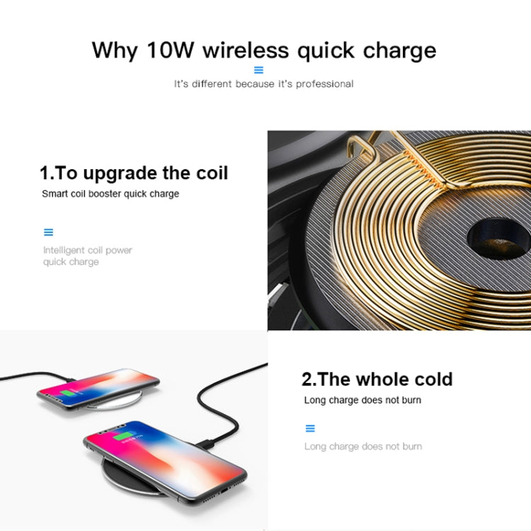 10W Desktop Intelligent Rapid Wireless Charger  Fast Chargering Pad ABS & Aluminum Alloy & Packing Clothï¼ŒFT01-C