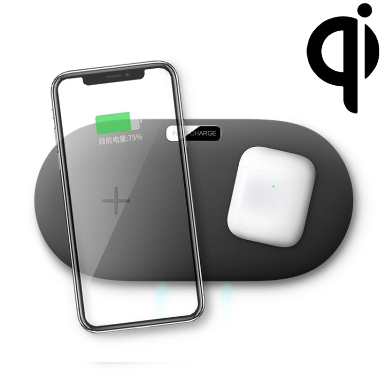 QX910F QI Standard 10W/7.5W Dual Charge Wireless Charger for Galaxy Note9 / S10 & AirPods 2 (Black)