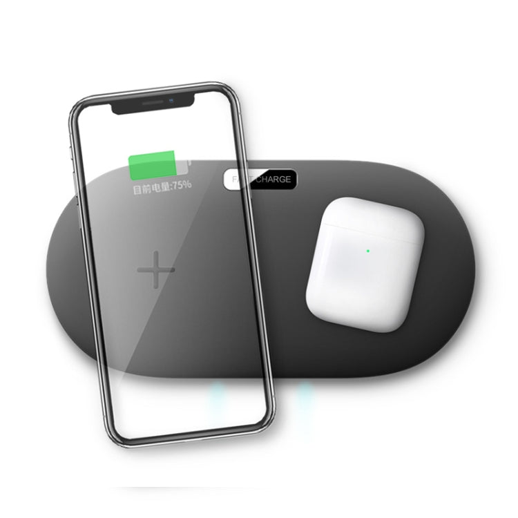 QX910F QI Standard 10W/7.5W Dual Charge Wireless Charger for Galaxy Note9 / S10 & AirPods 2 (Black)