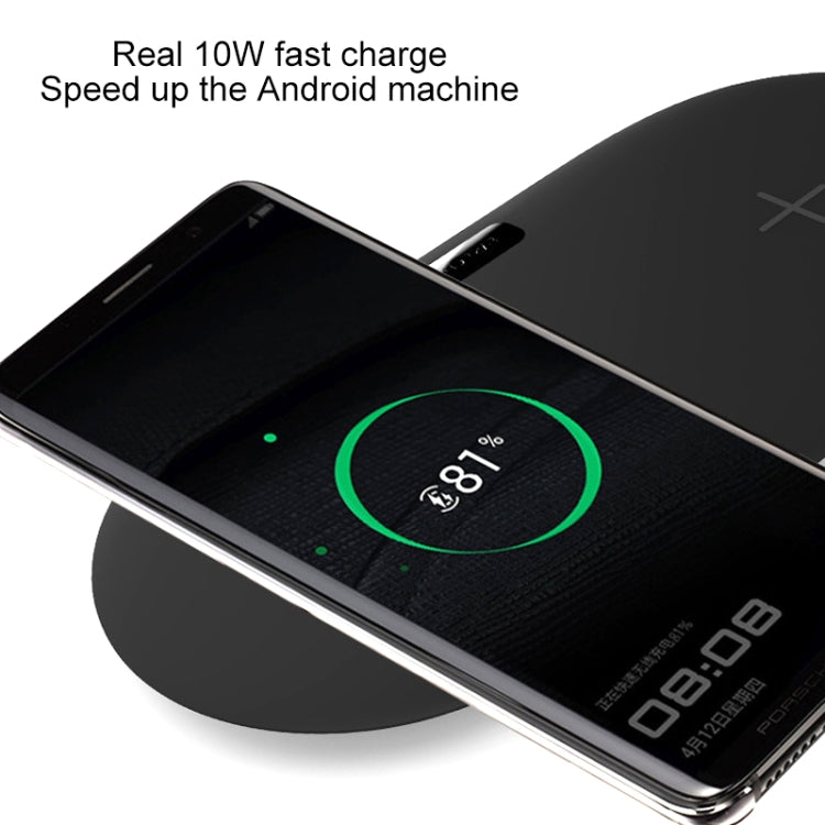 QX910F QI Standard 10W/7.5W Dual Charge Wireless Charger for Galaxy Note9 / S10 & AirPods 2 (Black)