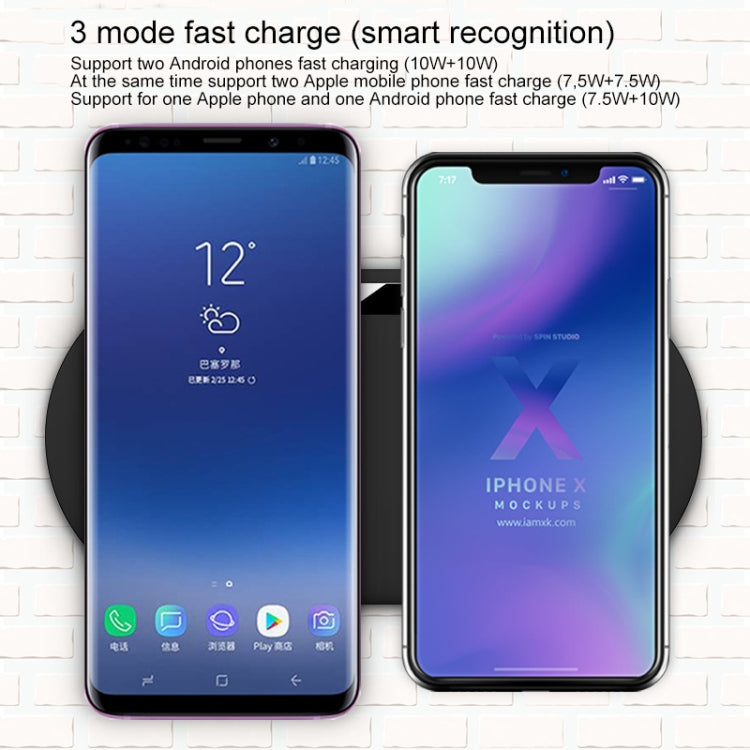 QX910F QI Standard 10W/7.5W Dual Charge Wireless Charger for Galaxy Note9 / S10 & AirPods 2 (Black)