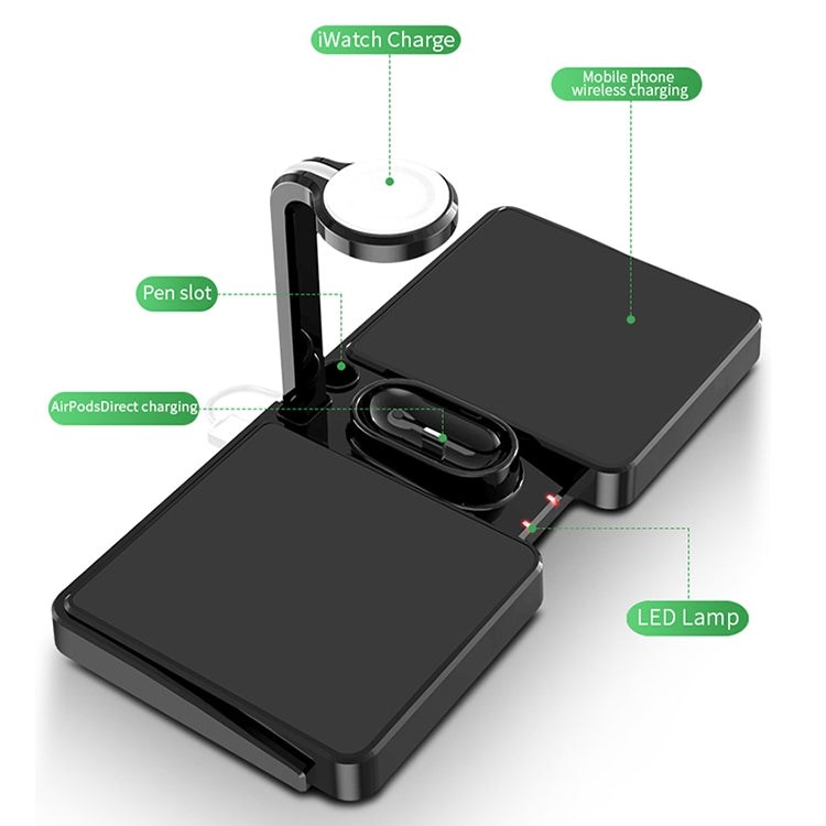 864 4 in 1 10W Qi Standard Wireless Charger for Mobile Phones & iWatch & AirPods (Black)