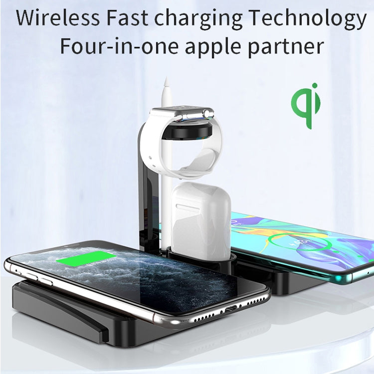 864 4 in 1 10W Qi Standard Wireless Charger for Mobile Phones & iWatch & AirPods (Black)