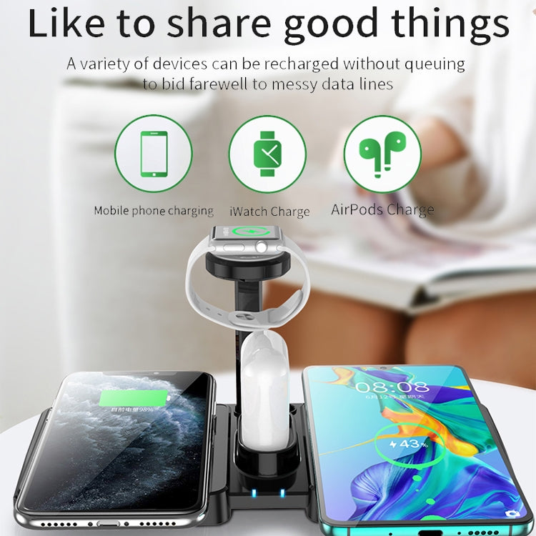 864 4 in 1 10W Qi Standard Wireless Charger for Mobile Phones & iWatch & AirPods (Black)