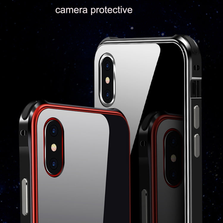 For iPhone X / XS Crystal Cube Shockproof Airbag Tempered Glass + Metal Frame Case