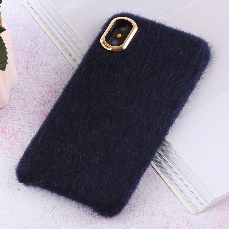 For iPhone X / XS Plush Cloth Cover Protective Back Case (Dark Blue)