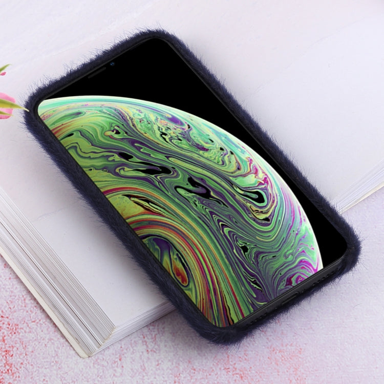 For iPhone X / XS Plush Cloth Cover Protective Back Case (Dark Blue)