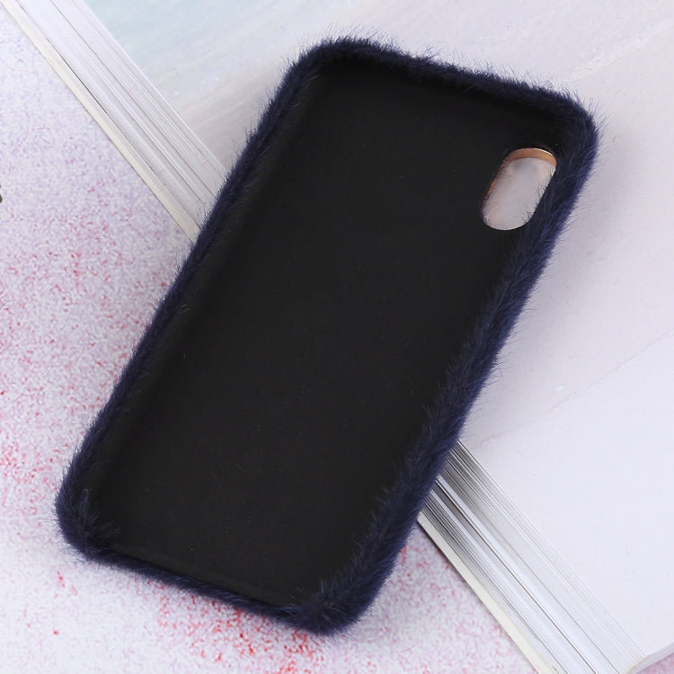 For iPhone X / XS Plush Cloth Cover Protective Back Case (Dark Blue)