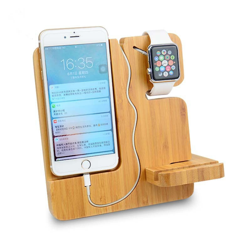 Multifunctional Creative Wooden Mobile Phone Bracket Holder for Smart Phones / Apple Watch