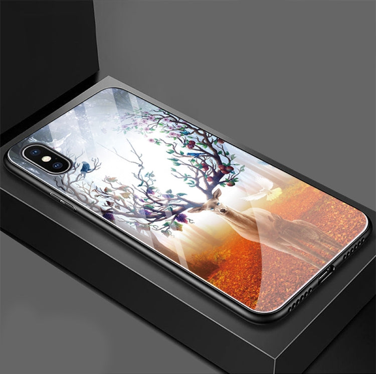 For iPhone XS / X Fruit Elk Pattern Glass Case