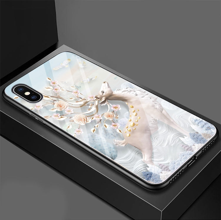 For iPhone XS / X Dream Elk Pattern Glass Case