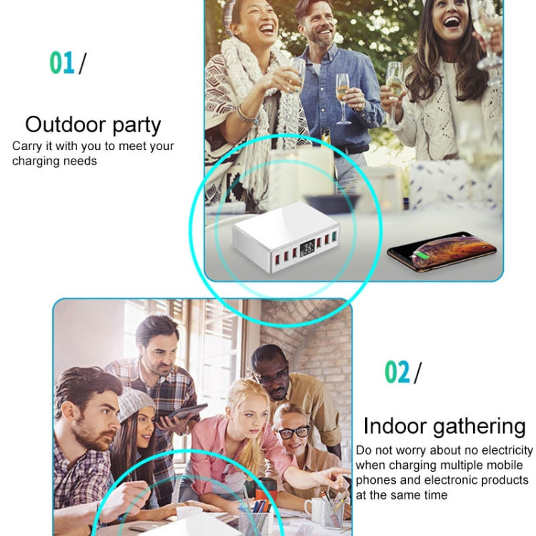 WLX-T9+ 40W 6 In 1 Multi-function Mini Smart Digital Display USB Charger(White)