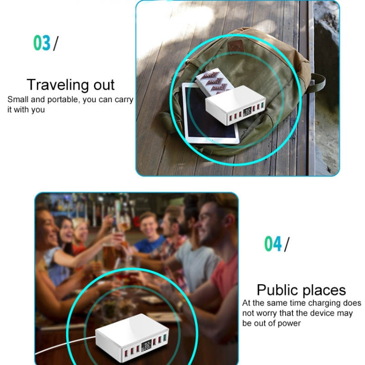 WLX-T9+ 40W 6 In 1 Multi-function Mini Smart Digital Display USB Charger(White)