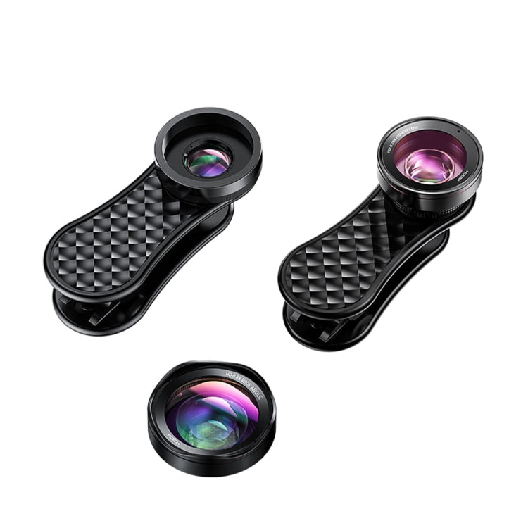 ROCK RCB0754 3 in 1 120 Degree Wide Angle + 230 Degree Fisheye + 15X Macro Universal Mobile Phone Lens Set(Black)