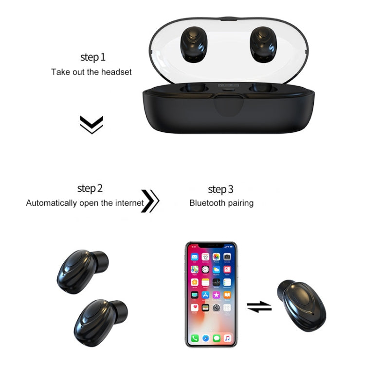 W23 TWS V5.0 Bluetooth Earphone with Charging Box, Battery Display Function(Black)