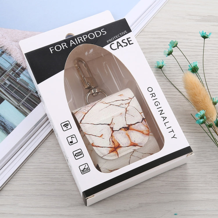 For Apple AirPods 1 / 2 Marble Texture Microfiber Earphone Protective Case with Hook