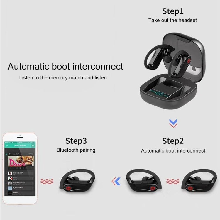 HBQ-Q62 TWS Bluetooth 5.0 Wireless Stereo Bluetooth Earphone with Charging Box & Digital LED Light, Support Siri(Black)