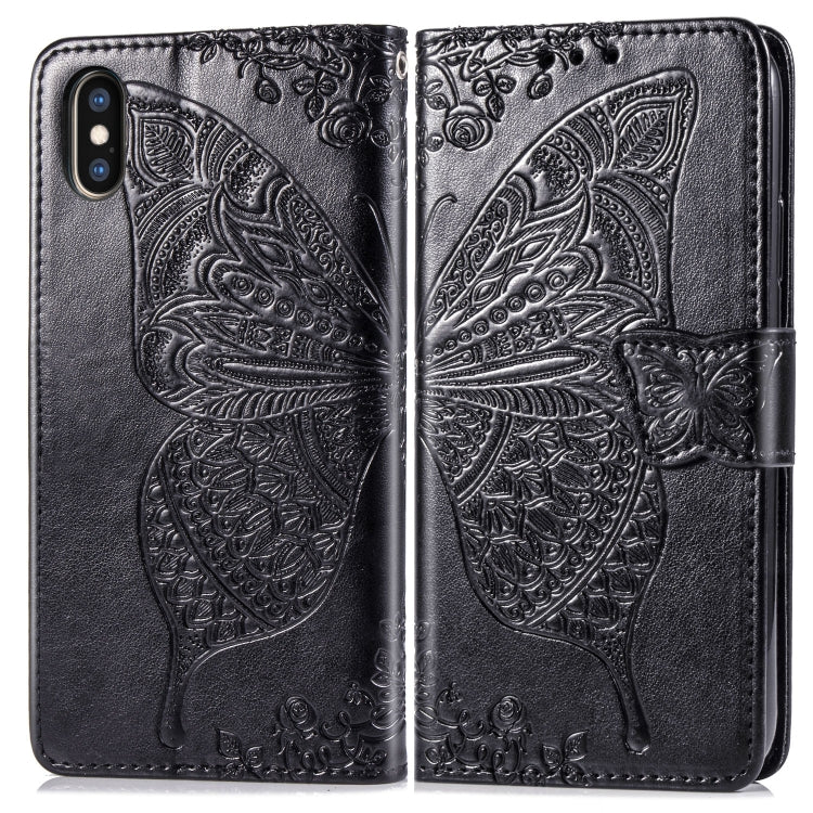 For iPhone X Butterfly Love Flowers Embossing Horizontal Flip Leather Case with Holder & Card Slots & Wallet & Lanyard