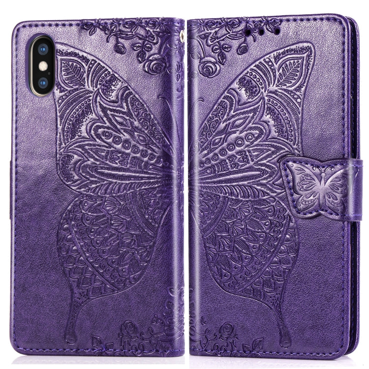 For iPhone X Butterfly Love Flowers Embossing Horizontal Flip Leather Case with Holder & Card Slots & Wallet & Lanyard