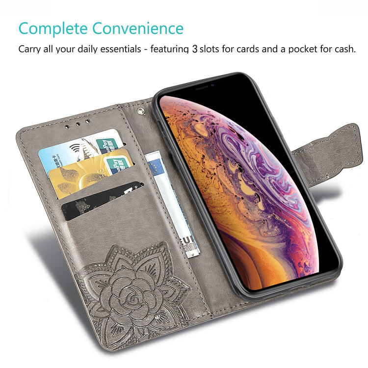 For iPhone X Butterfly Love Flowers Embossing Horizontal Flip Leather Case with Holder & Card Slots & Wallet & Lanyard