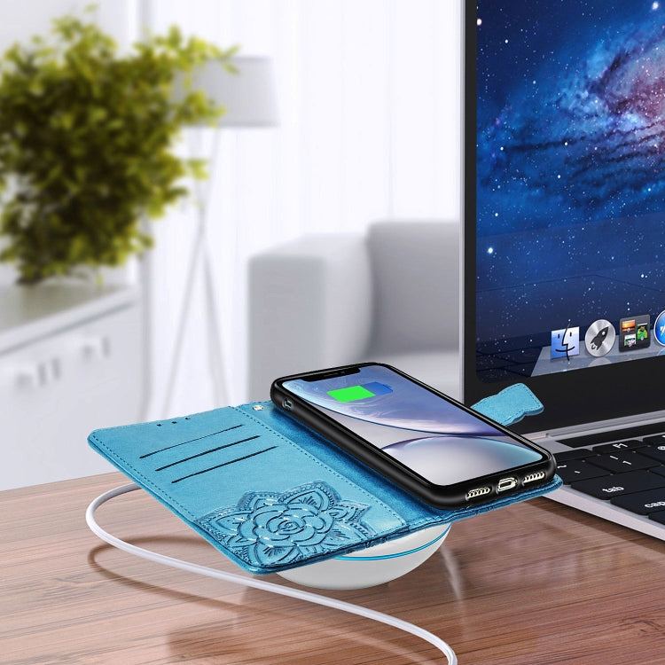 For iPhone X Butterfly Love Flowers Embossing Horizontal Flip Leather Case with Holder & Card Slots & Wallet & Lanyard