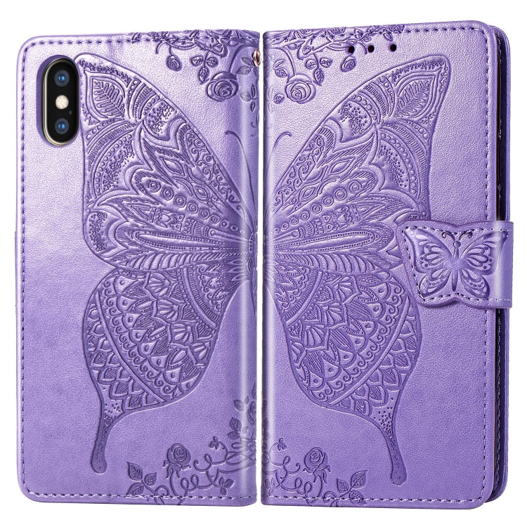 For iPhone X Butterfly Love Flowers Embossing Horizontal Flip Leather Case with Holder & Card Slots & Wallet & Lanyard