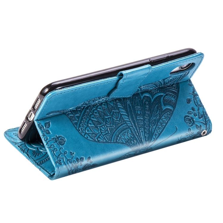 For iPhone X Butterfly Love Flowers Embossing Horizontal Flip Leather Case with Holder & Card Slots & Wallet & Lanyard