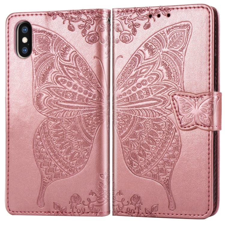 For iPhone X Butterfly Love Flowers Embossing Horizontal Flip Leather Case with Holder & Card Slots & Wallet & Lanyard