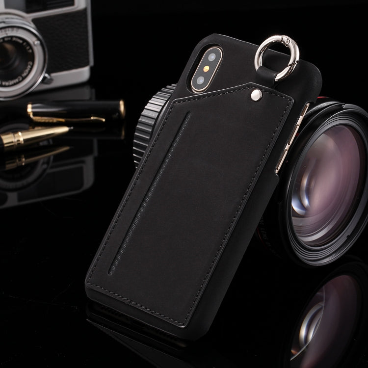 For iPhone X / XS Retro Business Style PC + PU Leather Case with Card Slots & Hanging Ring