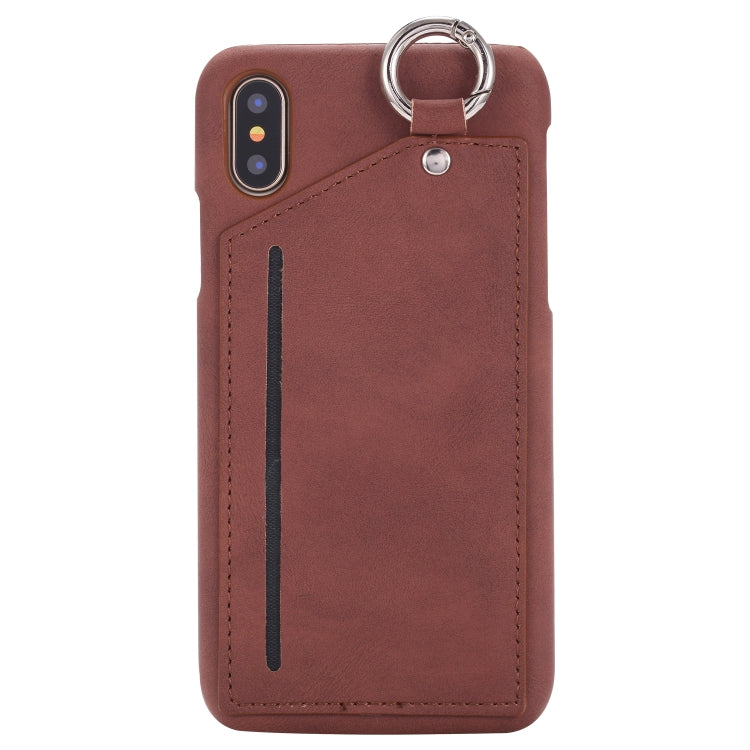 For iPhone X / XS Retro Business Style PC + PU Leather Case with Card Slots & Hanging Ring