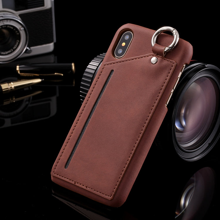 For iPhone X / XS Retro Business Style PC + PU Leather Case with Card Slots & Hanging Ring