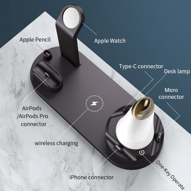 WS7 10W 2 USB Ports + USB-C / Type-C Port Multi-function Desk Lamp + Qi Wireless Charging Charger
