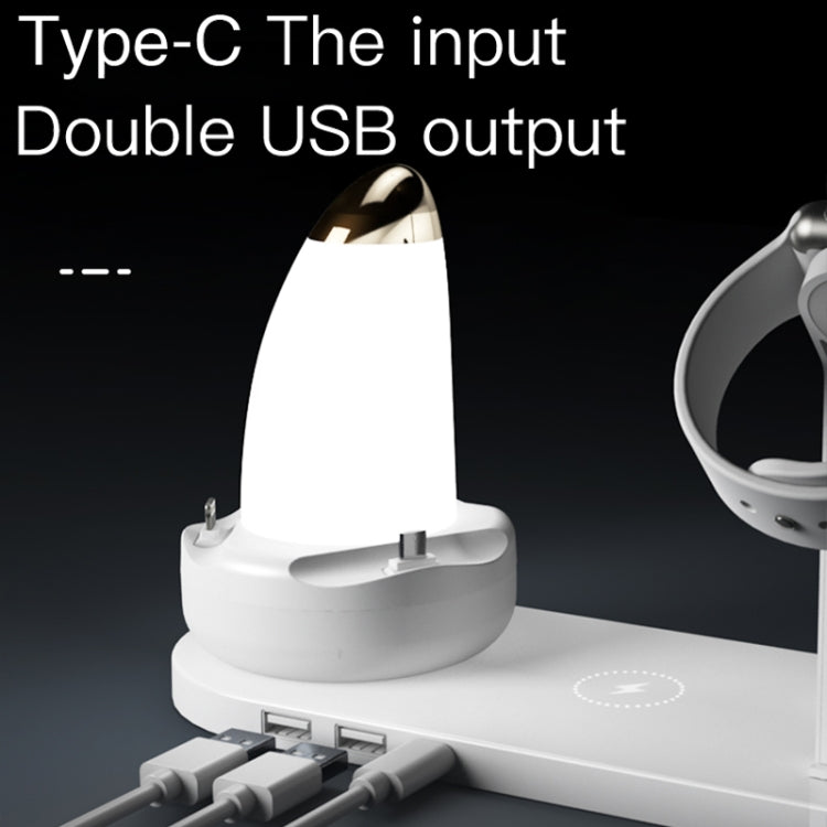 WS7 10W 2 USB Ports + USB-C / Type-C Port Multi-function Desk Lamp + Qi Wireless Charging Charger