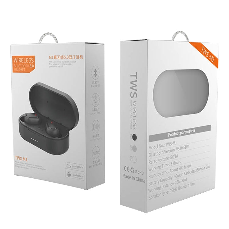 TWS-M1 TWS Bluetooth Earphone with Magnetic Charging Box, Support Memory Connection & Call & Battery Display Function
