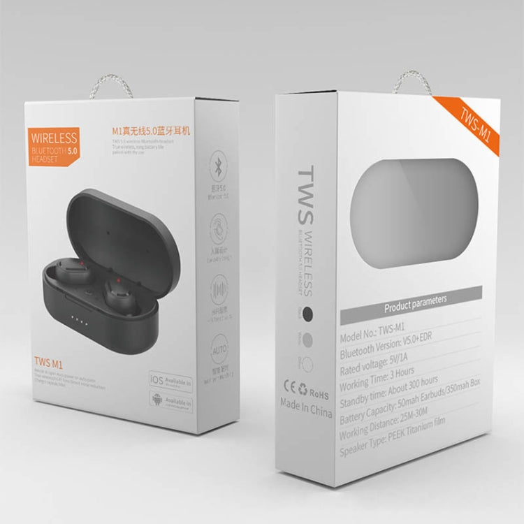 TWS-M1 TWS Bluetooth Earphone with Magnetic Charging Box, Support Memory Connection & Call & Battery Display Function