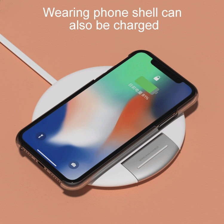 3life-101 10W 9V 5A Ultra-thin Round Wireless Charging Mobile Phone Folding Bracket QI Fast Charging (White)