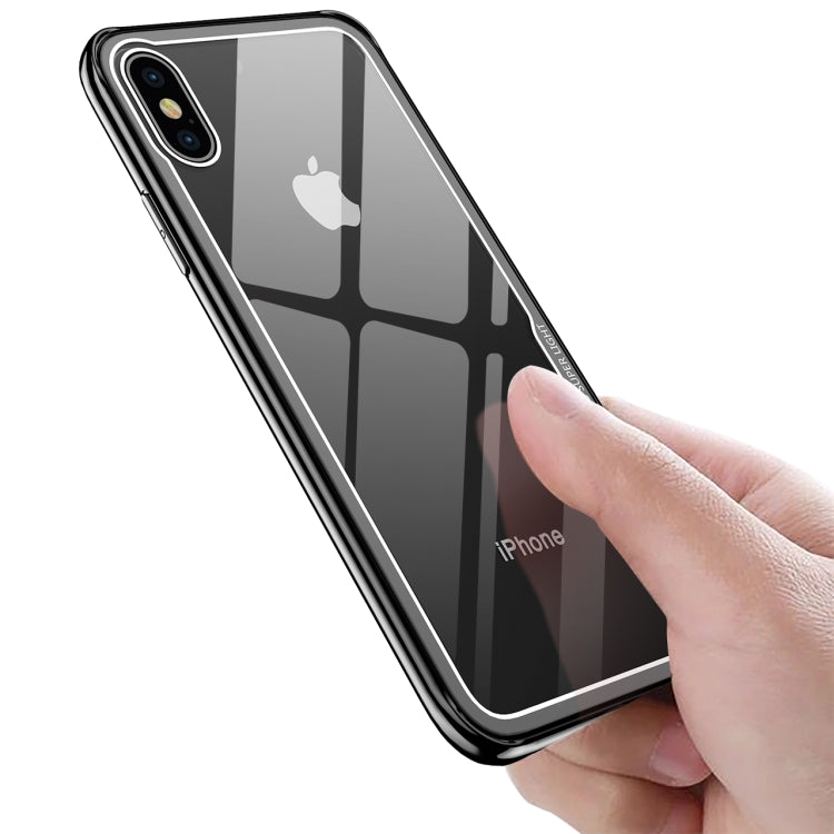 For iPhone X Electroplated Frame Toughened Glass Case (Black)