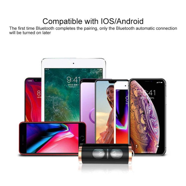 A3 TWS IPX5 Waterproof Bluetooth 5.0 Wireless Bluetooth Earphone with Charging Box, Support Call & IOS Display Power