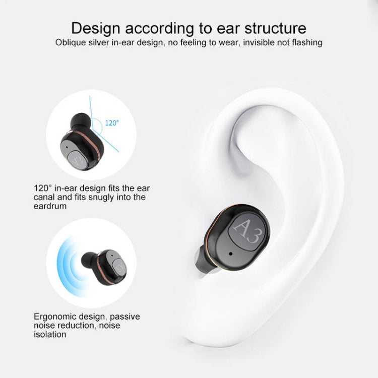 A3 TWS IPX5 Waterproof Bluetooth 5.0 Wireless Bluetooth Earphone with Charging Box, Support Call & IOS Display Power