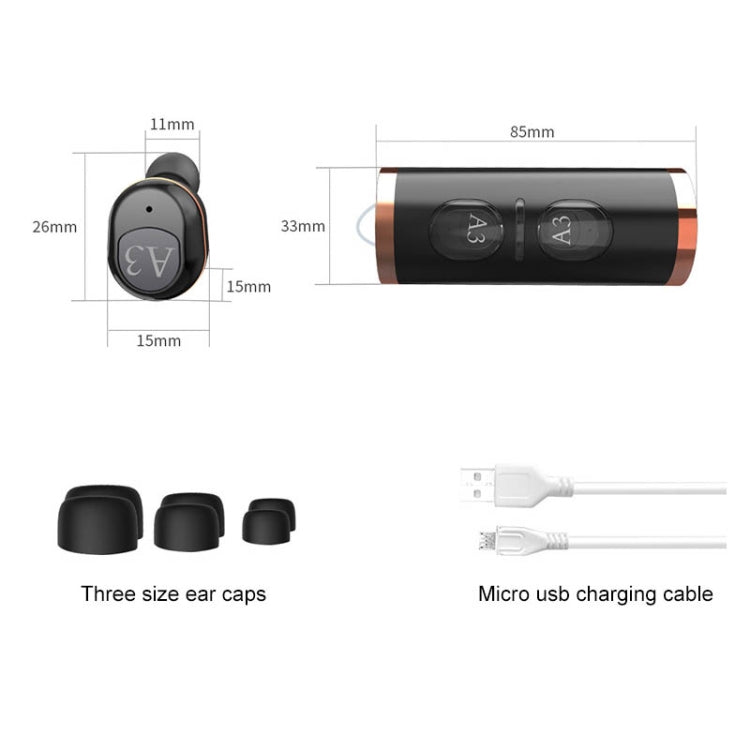 A3 TWS IPX5 Waterproof Bluetooth 5.0 Wireless Bluetooth Earphone with Charging Box, Support Call & IOS Display Power