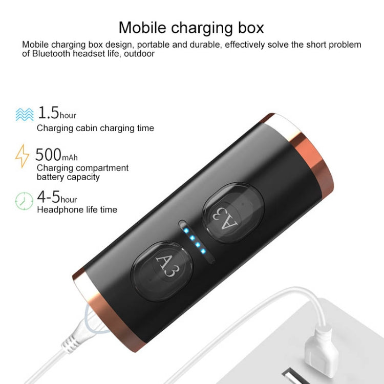 A3 TWS IPX5 Waterproof Bluetooth 5.0 Wireless Bluetooth Earphone with Charging Box, Support Call & IOS Display Power
